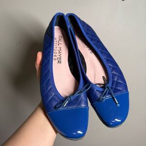 Paul Mayer COZY cap toe QUILTED LEATHER BALLET FLAT IN cobalt blue blue sole